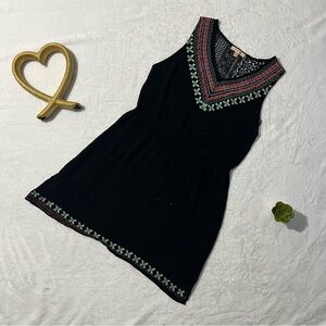 Skies Are Blue Black Mini Dress with Pink and Green Accents